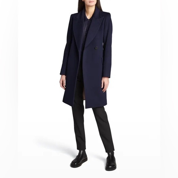 New Fleurette One-Button Double Breasted Wool Coat in Midnight Navy Blue Size 6